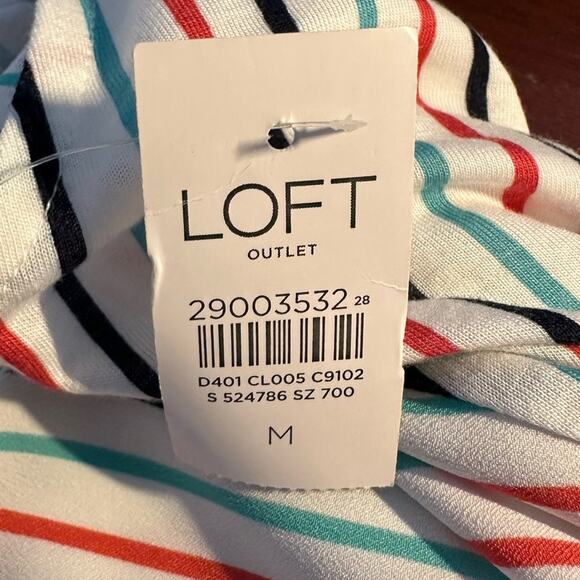 LOFT Top Striped V Neck Tee Medium Shirt Oversized 100% Rayon Short Sleeve NWT - Picture 7 of 14
